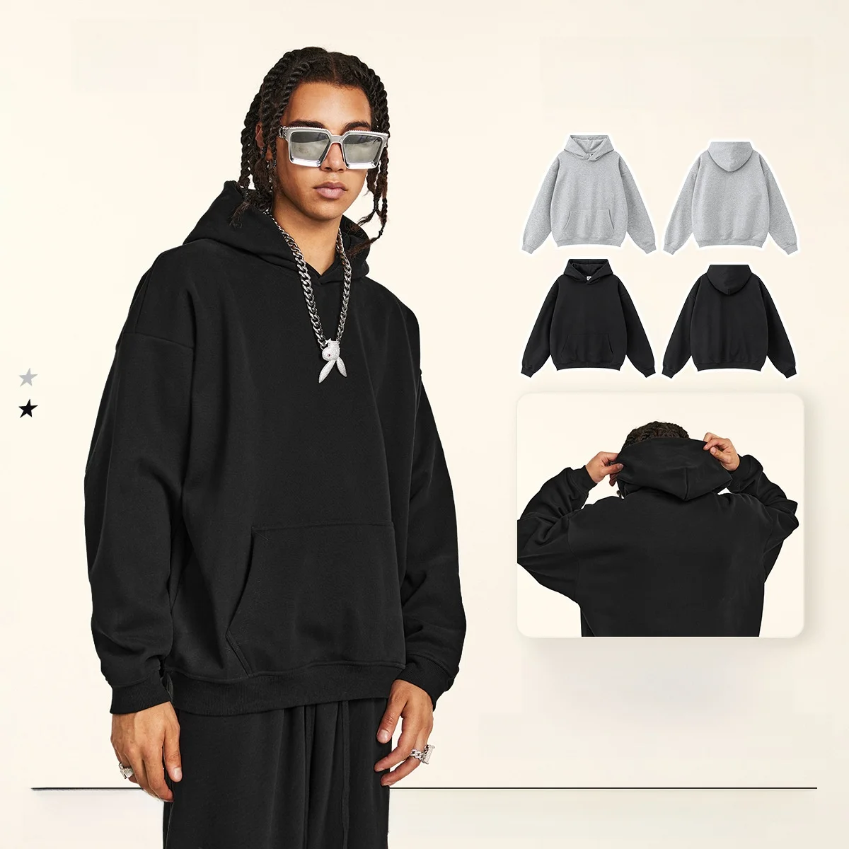 

Men's Hoodie Sweatirt Fce Lined Basic Sle Winter Thiened Polyester Pure Color No Brand Loose Fit Non edding