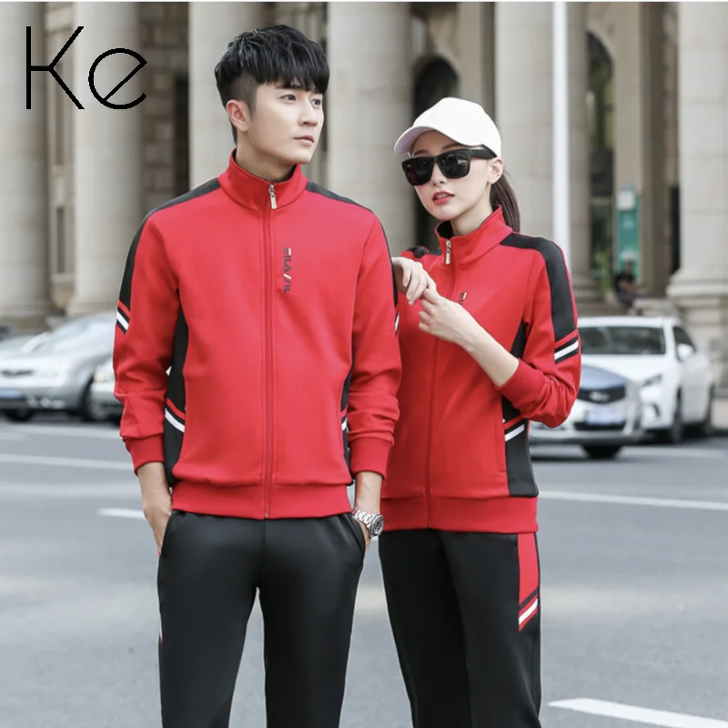 

KE284 New Sport Set Cotton long sleeve man woman autumn uniform tracksuit sweater trend white black red big size plus extra