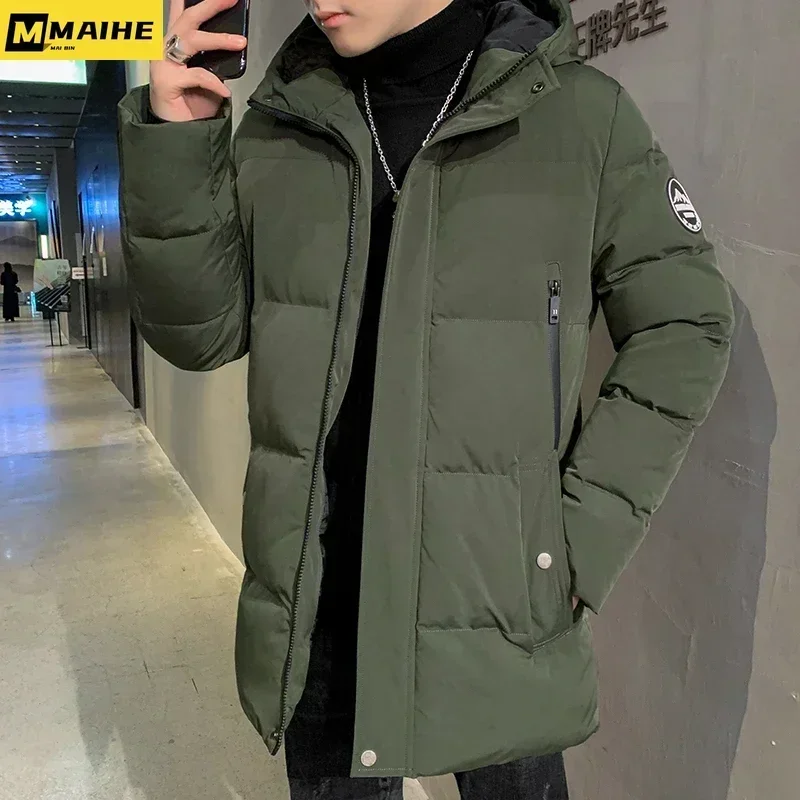 Brand jacket for men winter Korean fashion lightweight long padded coat men\'s clothing solid color hooded warm down cotton coats