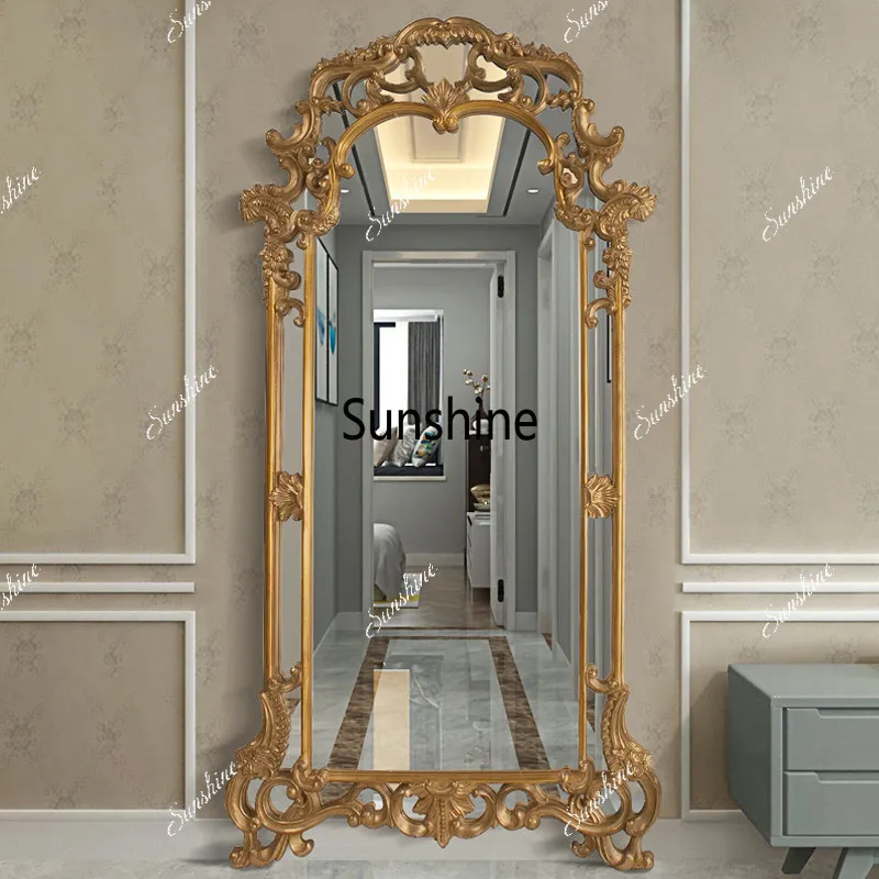 European-style carved full-body full-length mirror villa model room mirror