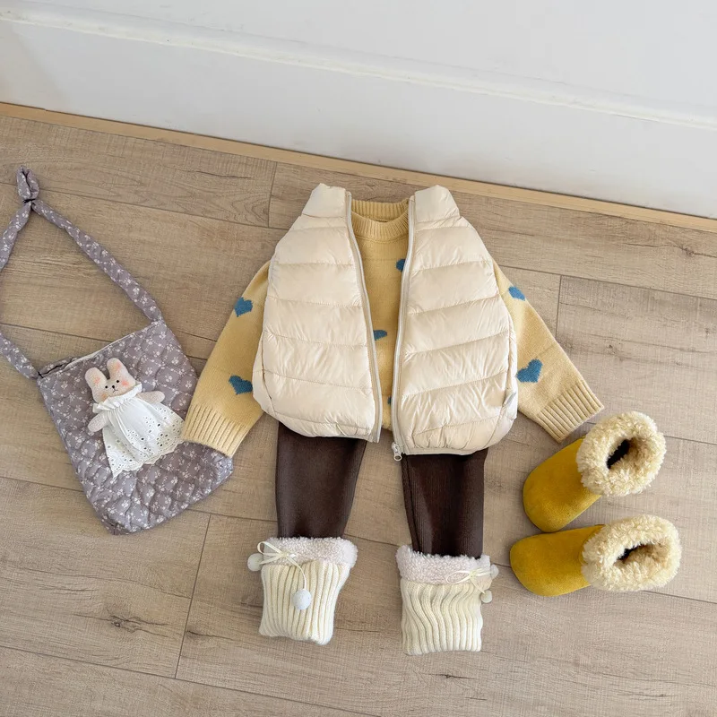 Korean Stand Collar Down Vest for Autumn and Winter Lightweight White Duck Down Vest for Babies To Wear on The Shoulder