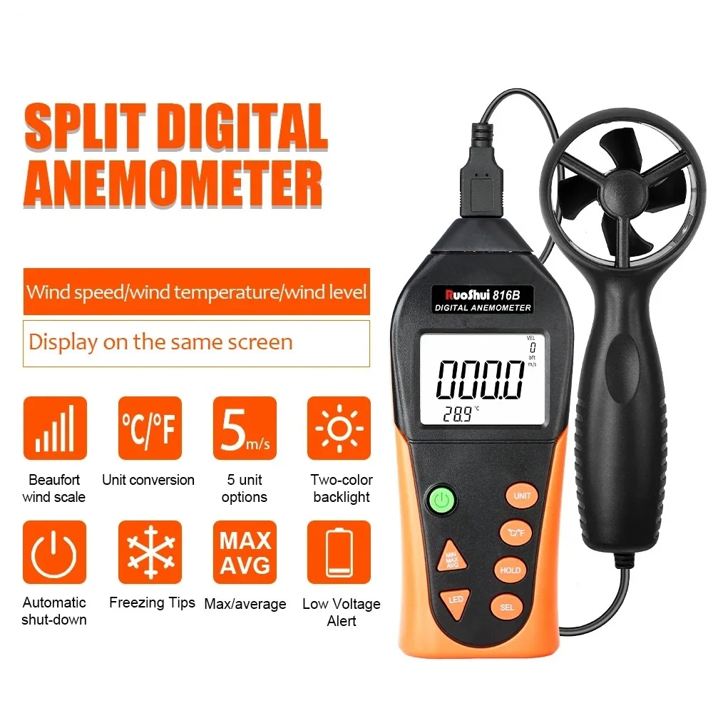 MAOTEWANG Anemometer Digital Thermometer Air Wind Speed Meter 816BWind Anemometer For the Vane Wild-chill LCD Temperature Tester