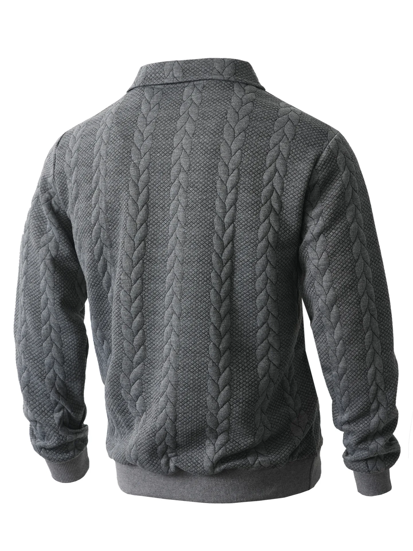 Mens Lapel Half Zip Sweatshirt Long Sleeve Cable Textured Pullover Relaxed Fit Tops For Daily Casual Autumn And Winter Dressing