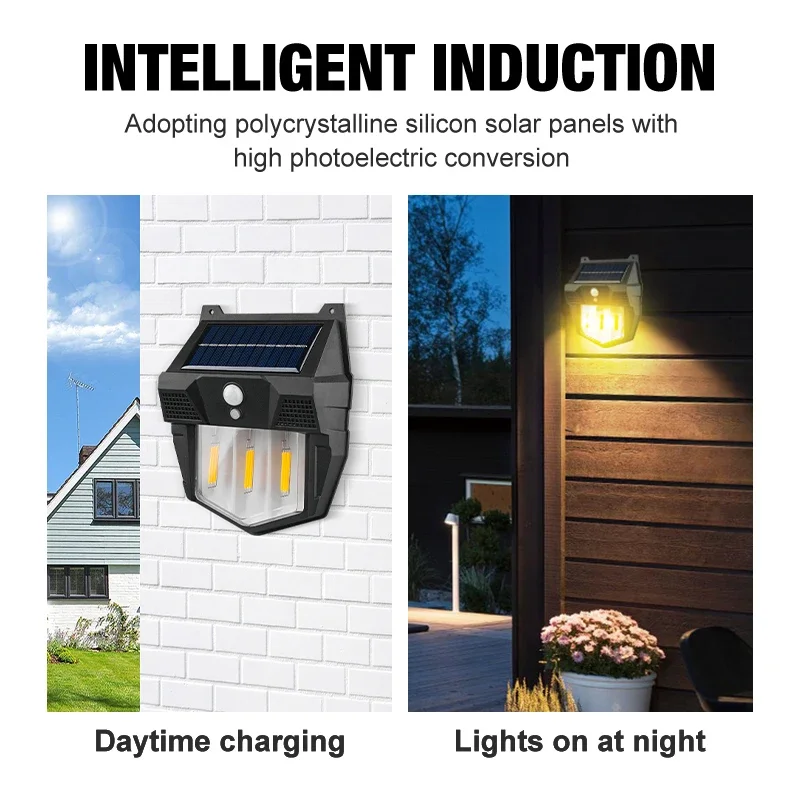 1/2/3 Leds Solar Tungsten Light 3 Lighting Modes Intelligent Induction LED Wall Lamp Outdoor Waterproof Garden Garage Lantern