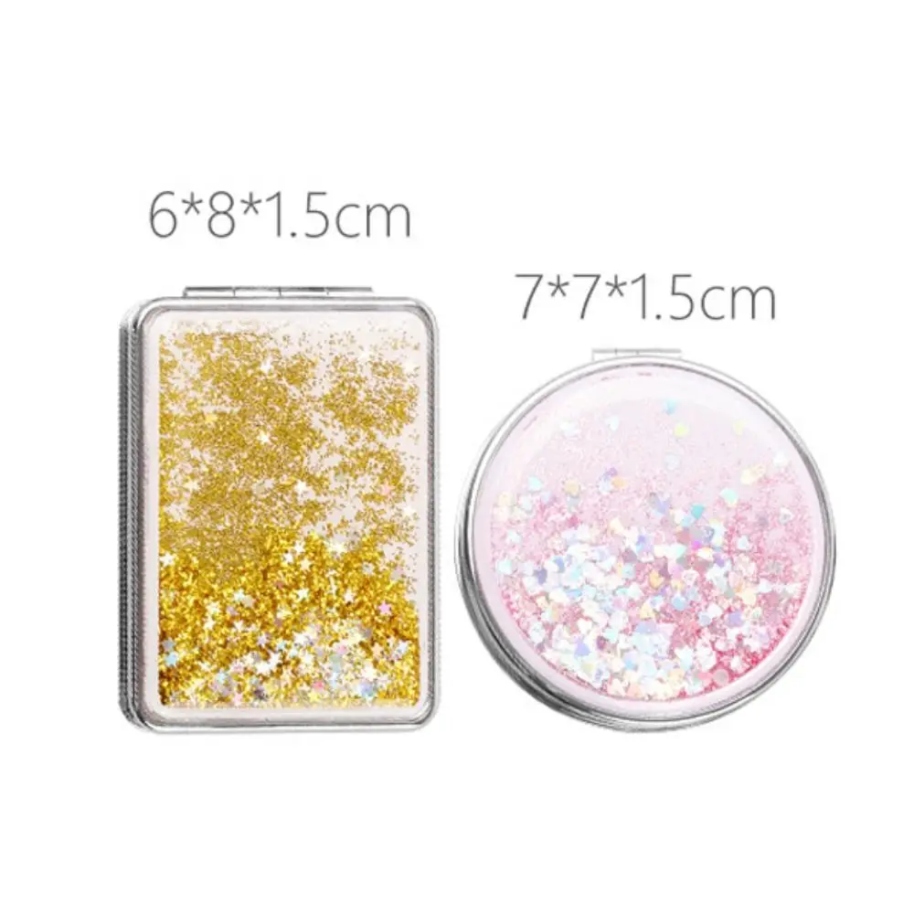 مرآة مكياج على الوجهين من الرمال المتحركة، مرآة جيب صغيرة محمولة على شكل دائري، مرآة تجميل مريحة على شكل مربع #5