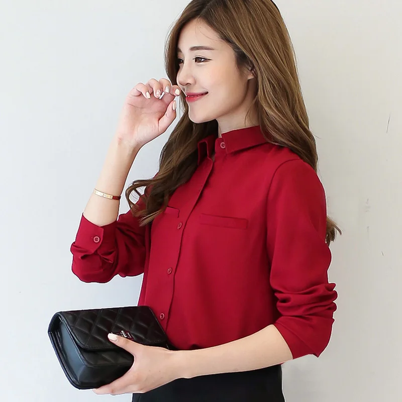 Simple Solid Color Women\'s Chiffon Shirt 2024 New Spring Ladies Fashion Casual Long Sleeve Shirt Tops Elegant Female Clothes