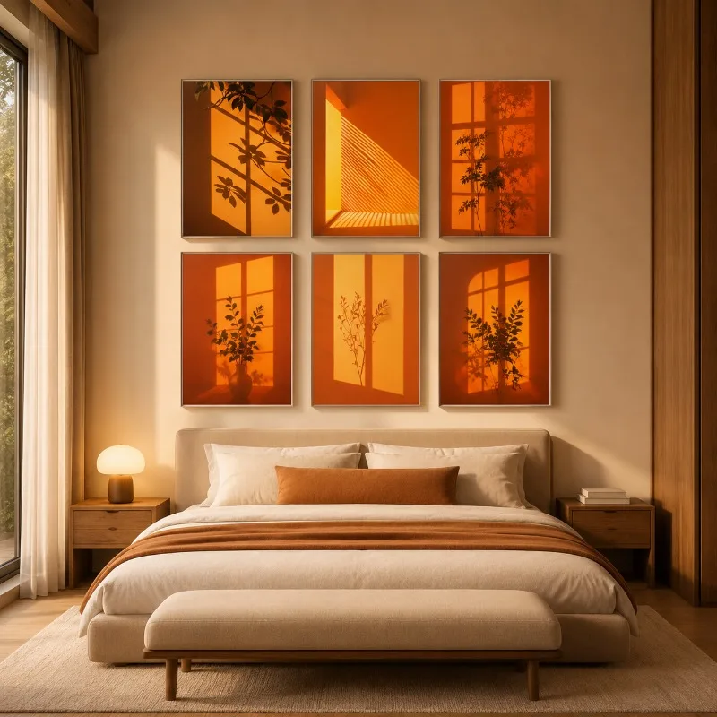 Sunlight Window Shadow Canvas Gallery Wall Prints Minimalist Botanical Leaf Silhouette Japandi Wabi Sabi Bedroom Wall Decor Gift