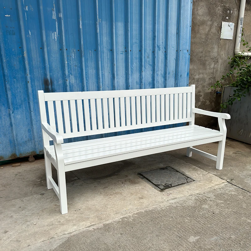Modern White Urban Bench Garden Bench Wood Material Outdoor Furniture High Bench with Backrest Armrest for Garden & Patiopromote