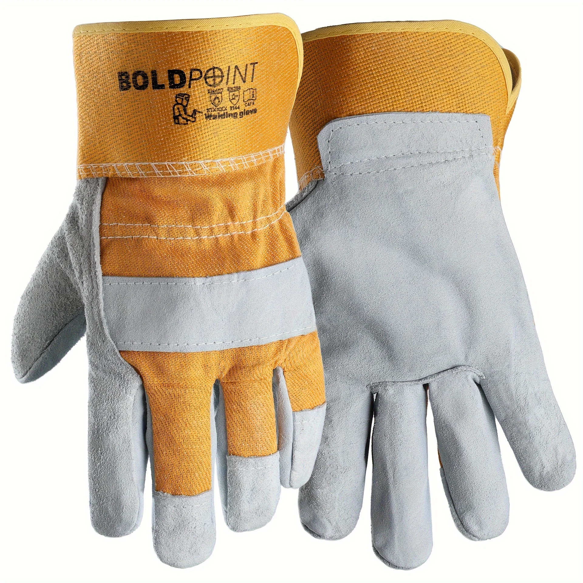 

1 Pair BOLDPOINT Large Leather Gloves for Men/Women: Gardening, Welding, Construction, Firm Grip, Durable Cowhide, Cotton Lined