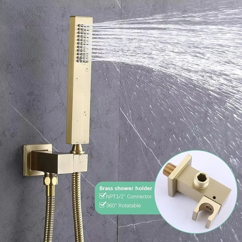 Système combiné de salle de bains avec bobine en laiton pour appartement, ensemble de robinets de douche intérieure thermostatiques en or brossé