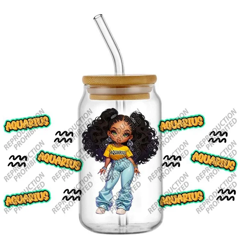 16oz Libbey Glass Can UV DTF Transfer Wraps, Street Trendy Character Zodiac Graffiti Letter Waterproof Cup Decals