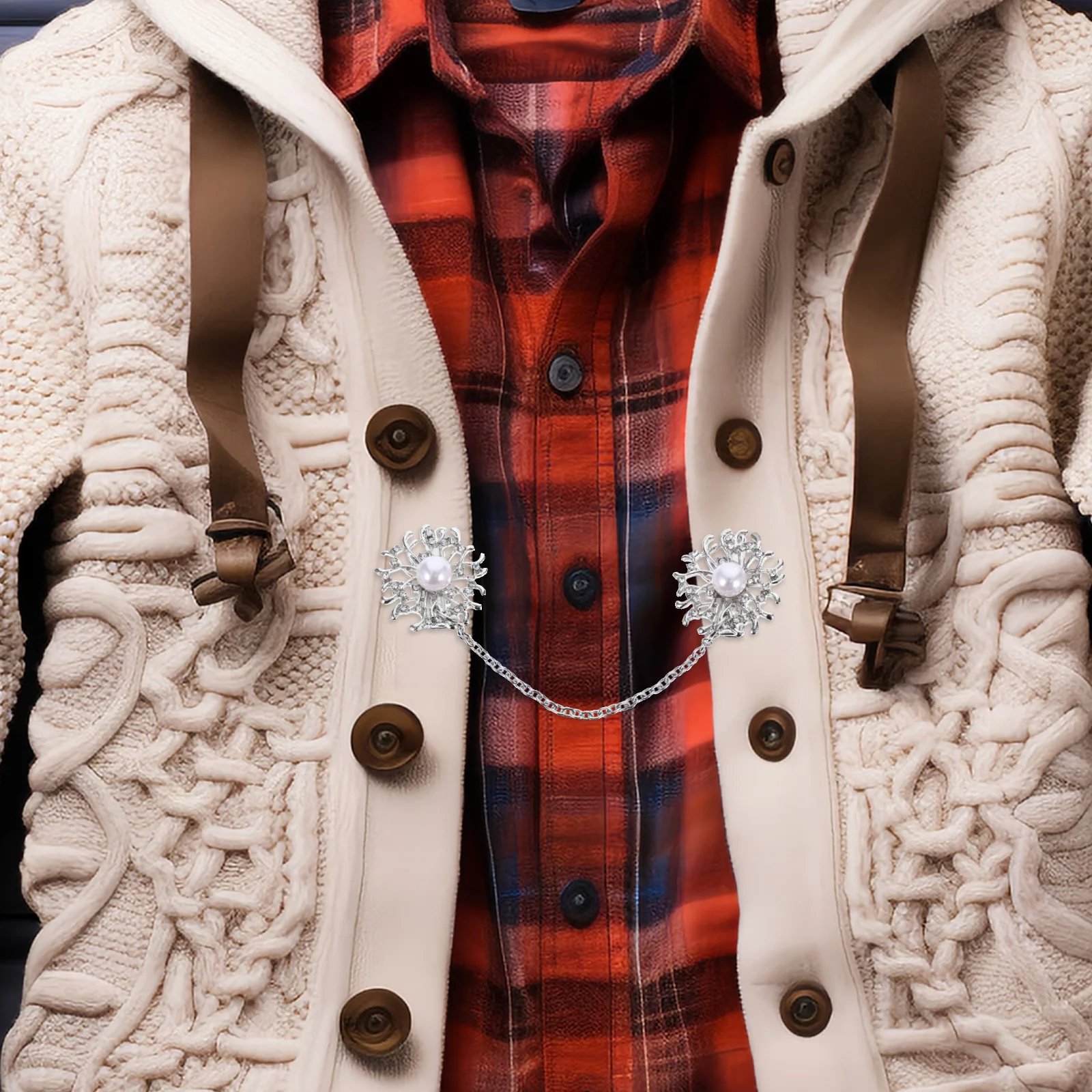 

Pearl-Studded Sweater Clip Alloy Collar Pin Windproof Shawl Closure Vintage Cardigan Clasp For Party Office Date Formal Events