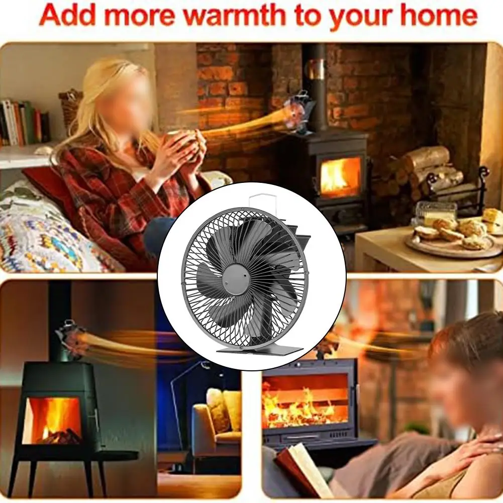 7 Blade Fan Fireplace Fan Easy To Use Efficient Heat Distribution High-Quality Material Rust Resistant Living Room