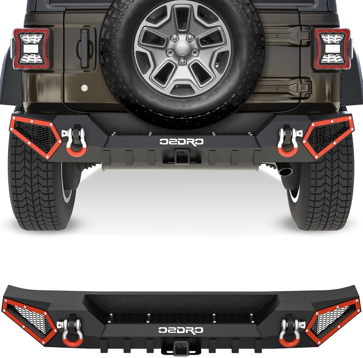 Rear Bumper Compatible with 2018-2024 Jeep Wrangler JL & Unlimited JLU (2/4 Doors), Rock Crawler Full Width Bumper with Hi