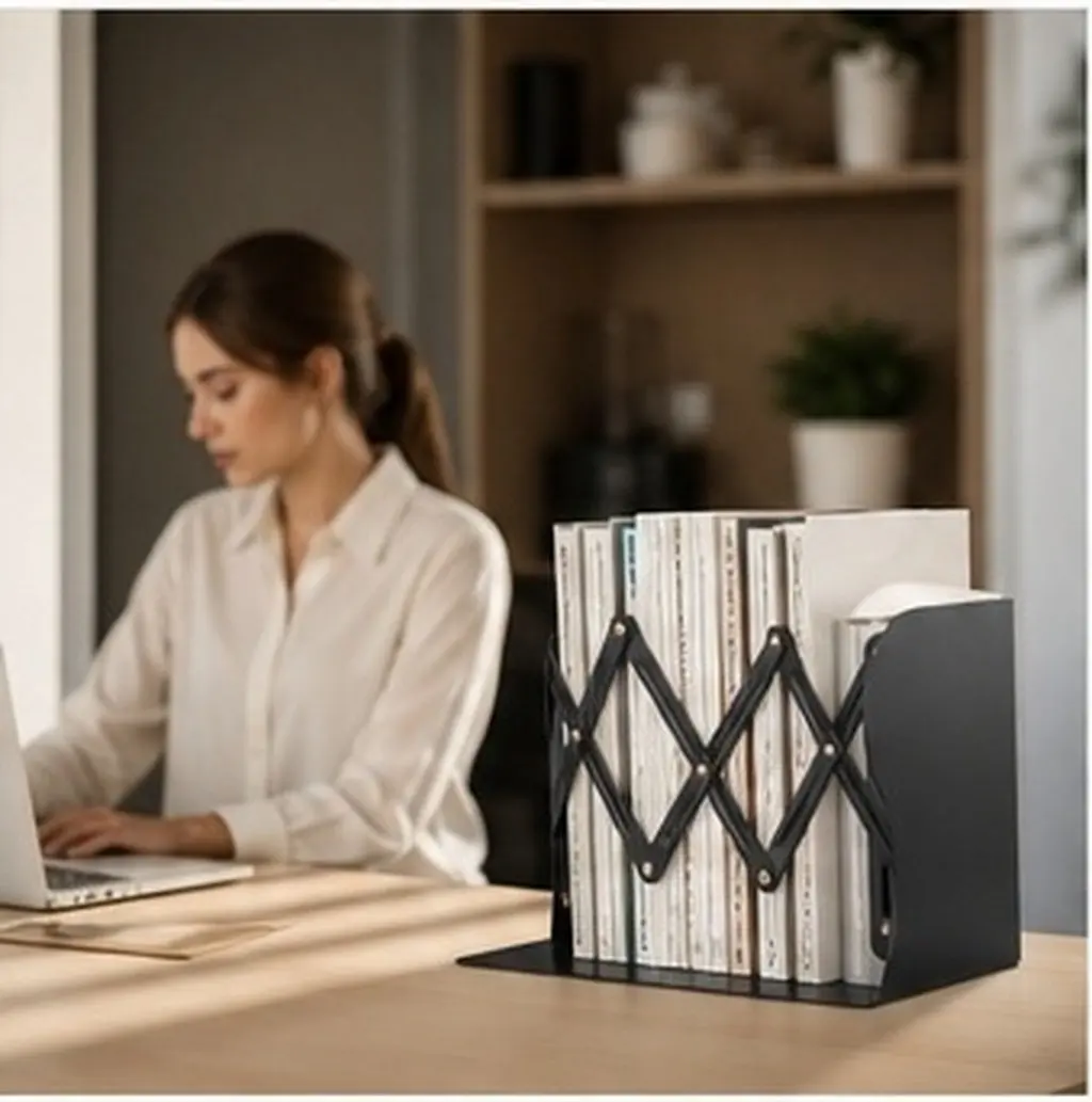 Metal Bookend Adjustable Heavy Duty Stable Base Securely Holds Books Magazines Files Non Skid Black 150x190x105430mm Office