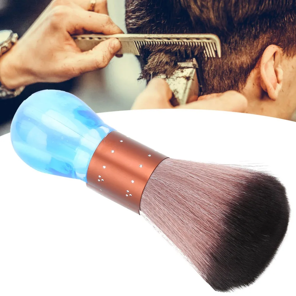 Soft Fiber Hair Dust Cleaning Brush Portable Professional Hair Sweeping Brush Efficient Blue Color Barber Neck Duster Home Use