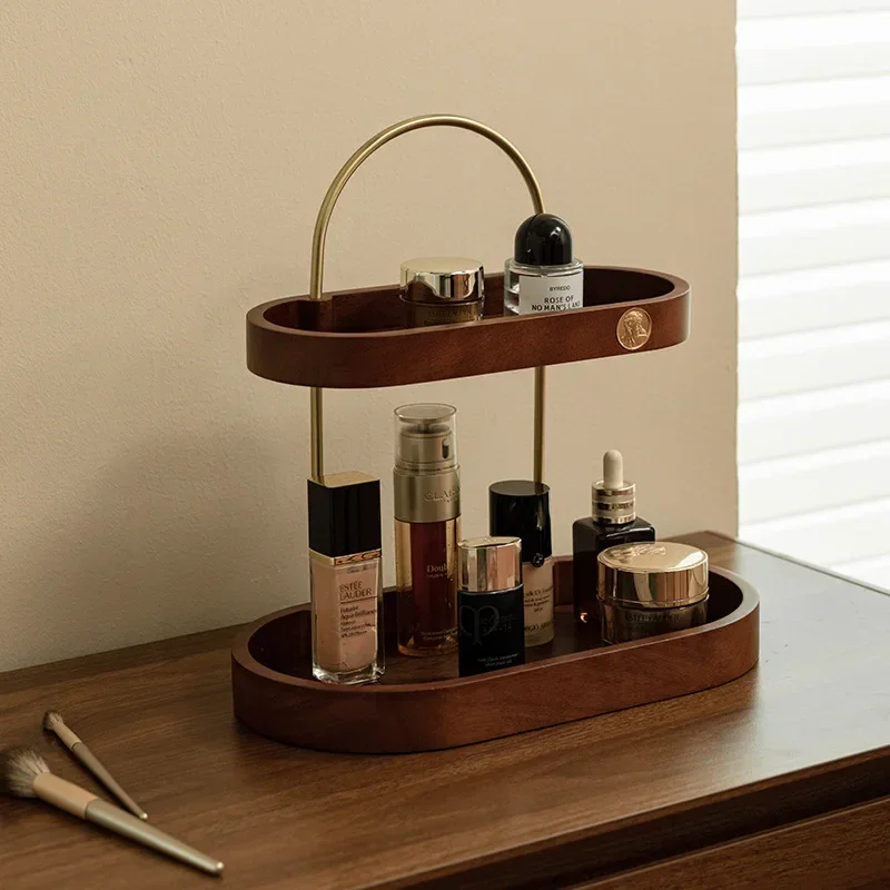 Wooden multi-layer cosmetic storage box, desktop dresser, shelf, perfume, lipstick, premium skin care product storage rack.