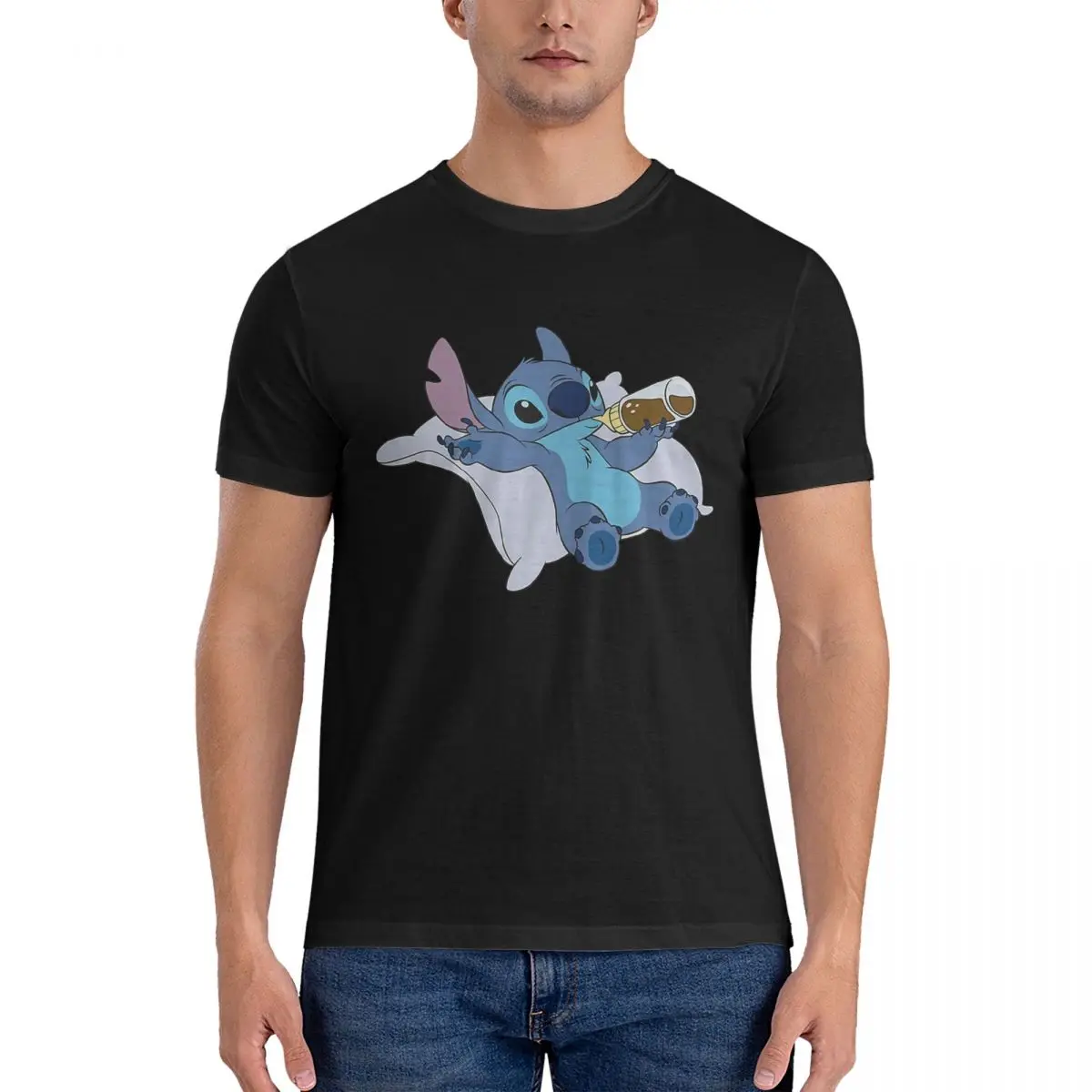 

Novelty Coffee T-Shirt for Men Crew Neck Pure Cotton T Shirt Disney Lilo & Stitch Film Short Sleeve Tee Shirt 6XL Tops