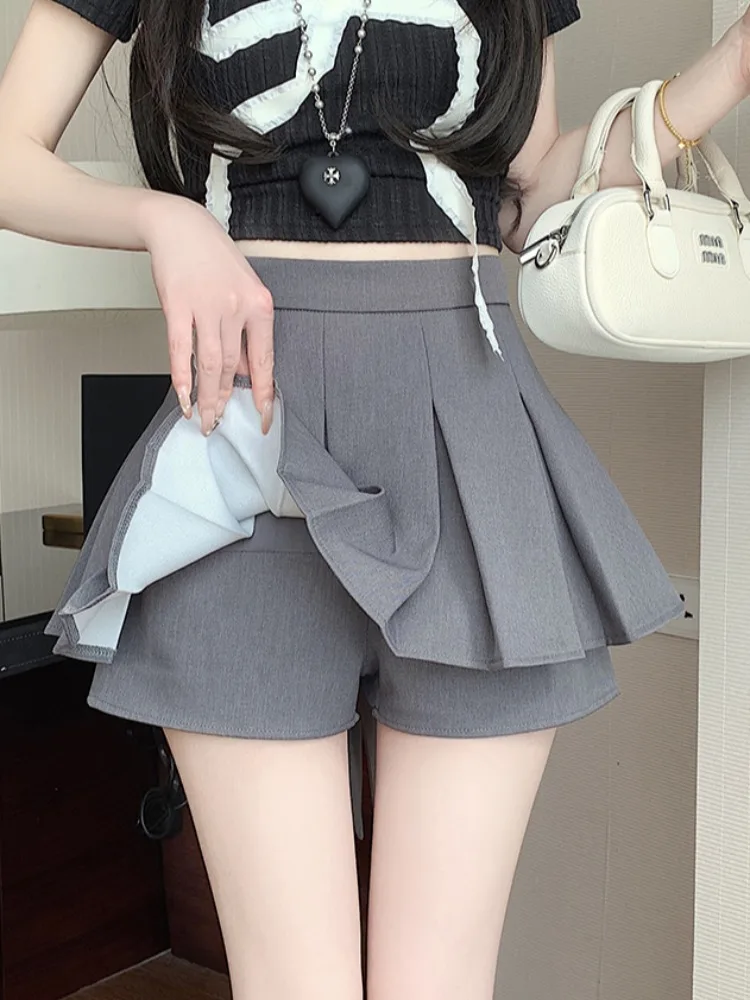 ey Ba Bowknot Ultra-ort Pleated Skirt Women's Summer Pure Desirable  Design Sensation Anti-Light Walking Skirt