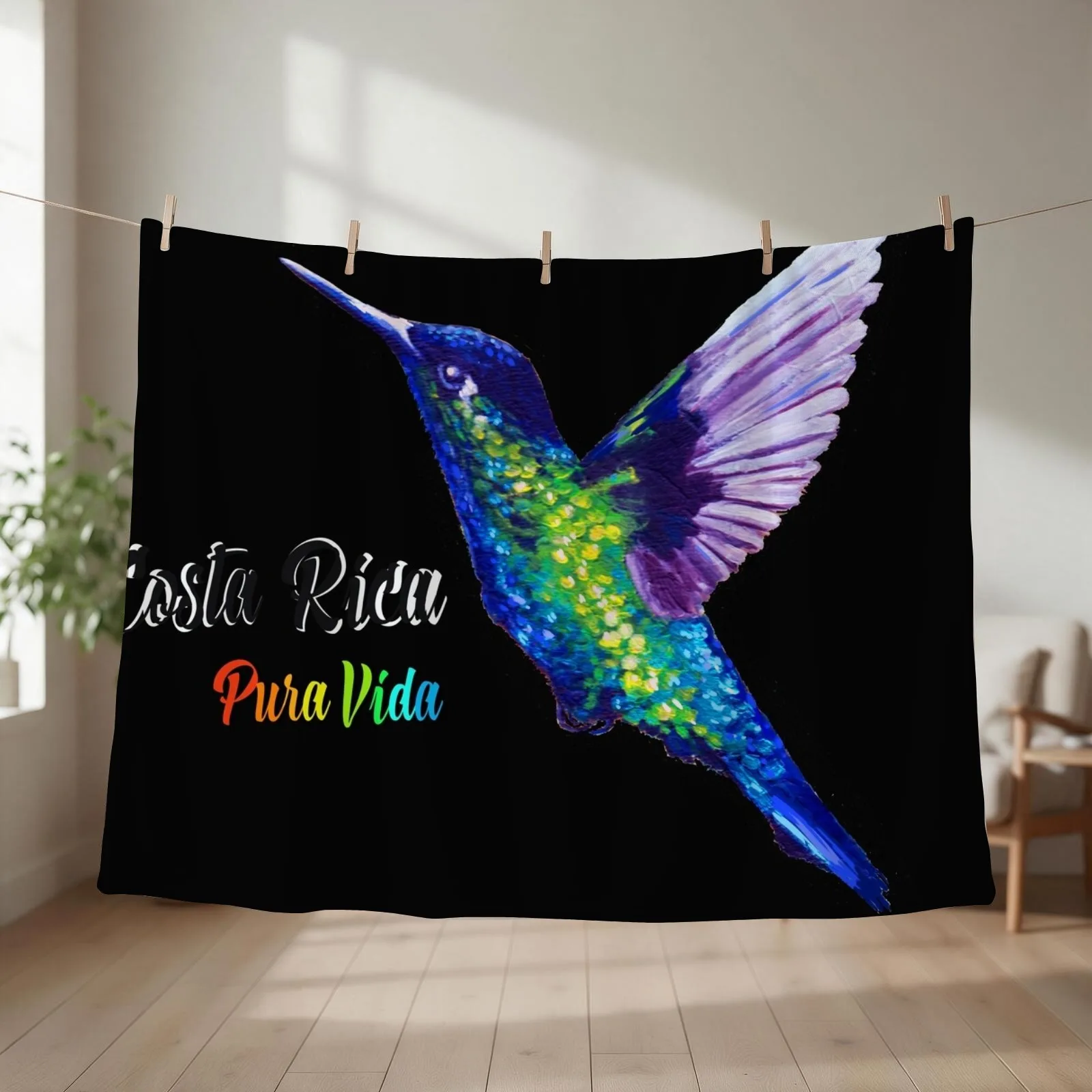 Hummingbird, Costa Rica, Pura Vida Throw Blanket couch cozy soft plush fuzzy picnic outdoor blanket