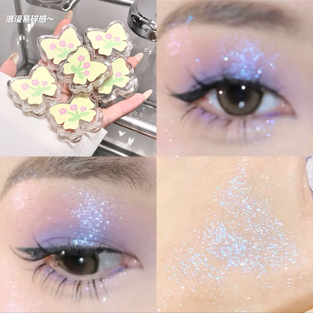 ผีเสื้อพีช Glitter Eye Shadow Palette Pearlescent Shimmer Highlighter ยาวนาน Brighten เงาคริสตัลแต่งหน้า