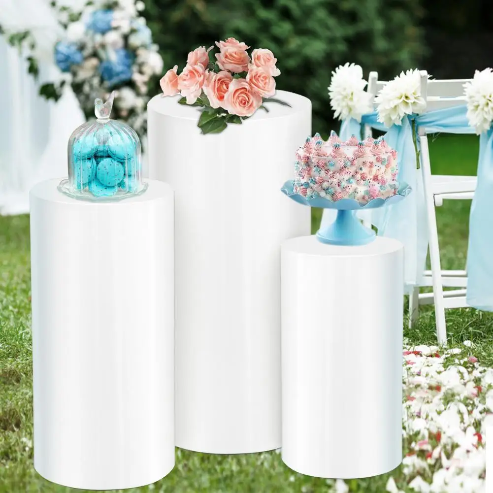 Pedestal Stand, Cylinder Pedestal Stands, White Round Cylinder Pedestal Display Plinth Pillars for Wedding Party Decor (3Pcs)