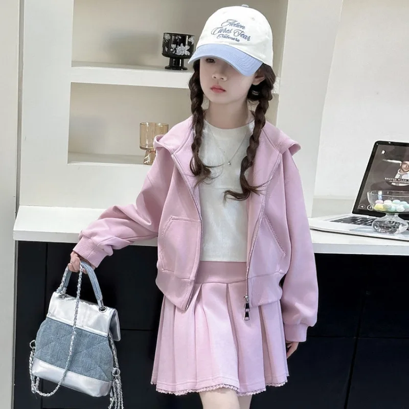 2025 خريف شتاء جديد بنات 2 قطعة مجموعة الطفل سترة سترة مطوي تنورة القطن عالية الجودة بدلة على الموضة 4 8 9 10 12 سنة