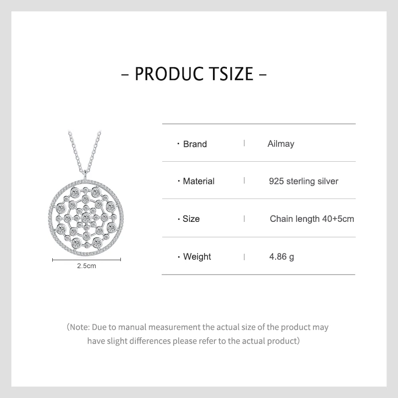 Ailmay Real 925 Sterling Silver Luxury Round Bubble Dazzling CZ Dangle Pendant Necklace For Women Wedding Fine Female Jewelry