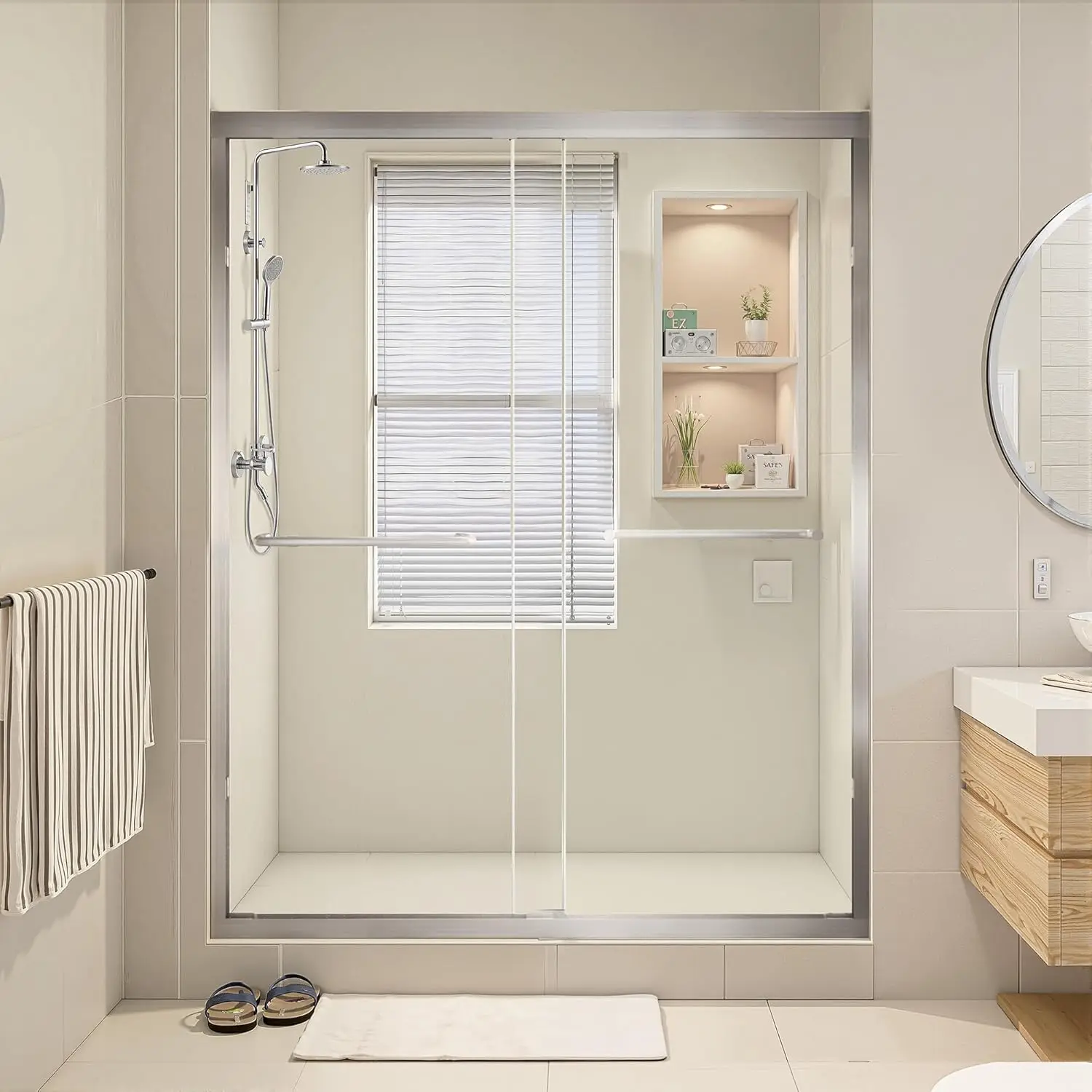 

Sliding Glass Shower Door 56-60 Inches Wide by 72 Inches High for Walk-in Shower with 6mm Clear Tempered SGCC Glass