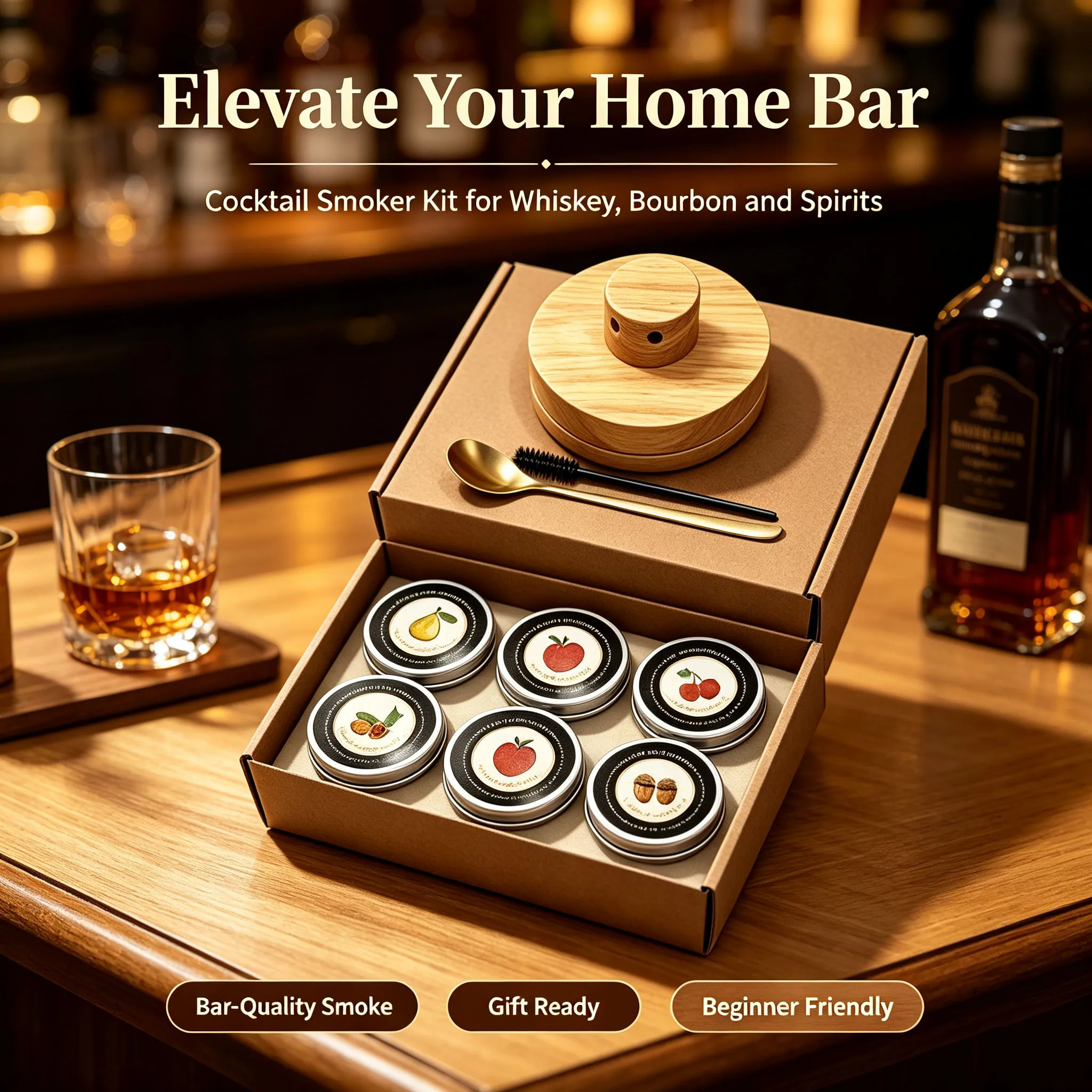 Cocktail Smoker Kit 6 Flavors Wood Chips Wooden Smoked Hood Drink Infuser Old Fashioned Bourbon Whiskey Bar Tools For Home Bar