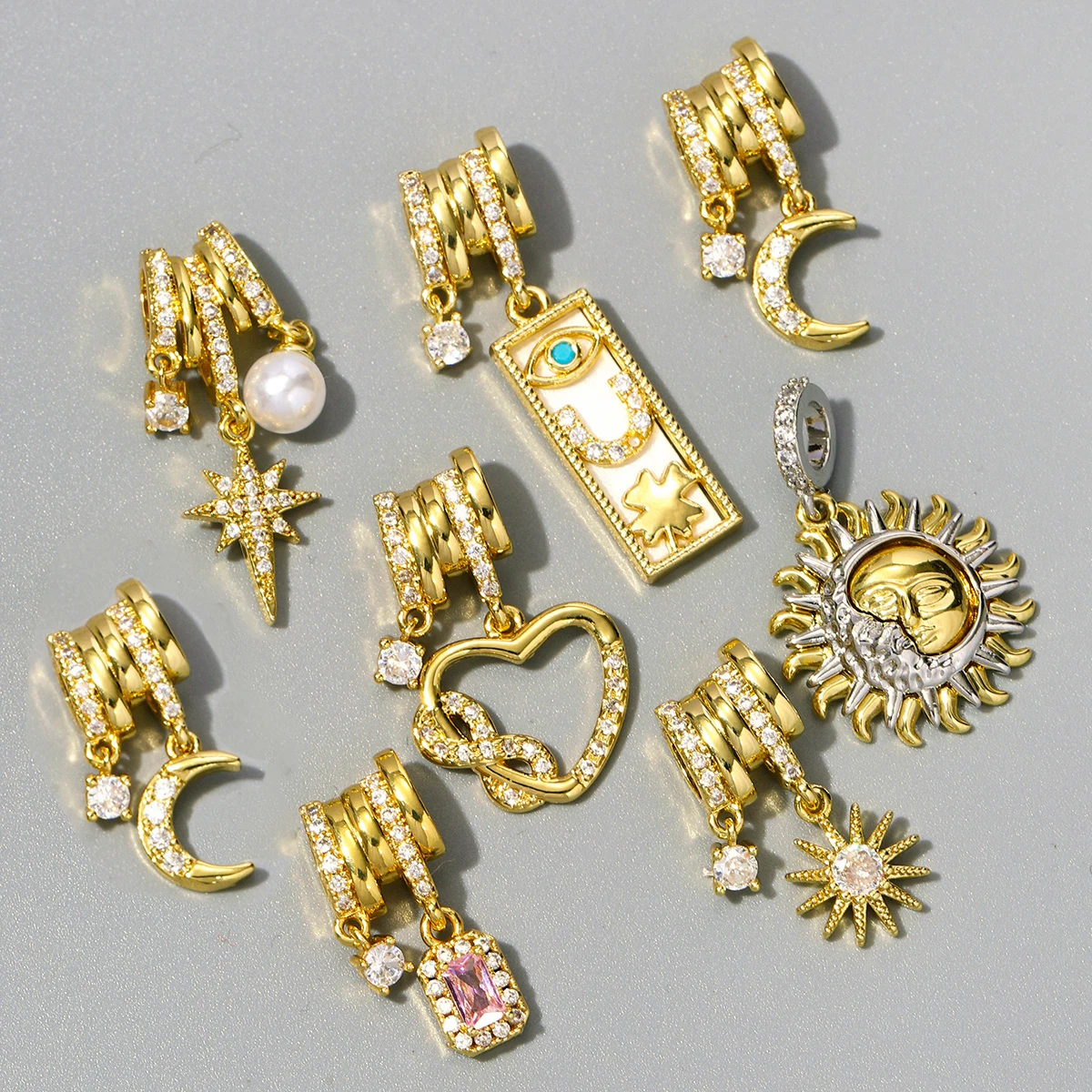 3pcs/Lot Blingbling Sun Star Moon DIY Necklace Pendant Wholesale Love Heart Cross Horseshoe Copper Zircon Charms Women Jewelry