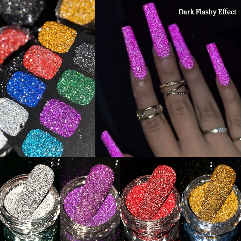 Reflective Glitter Powder Nail Art Chrome Pigment Silver Sparkly Glitter Diamond Decor Manicures Holographic Dust Supplies