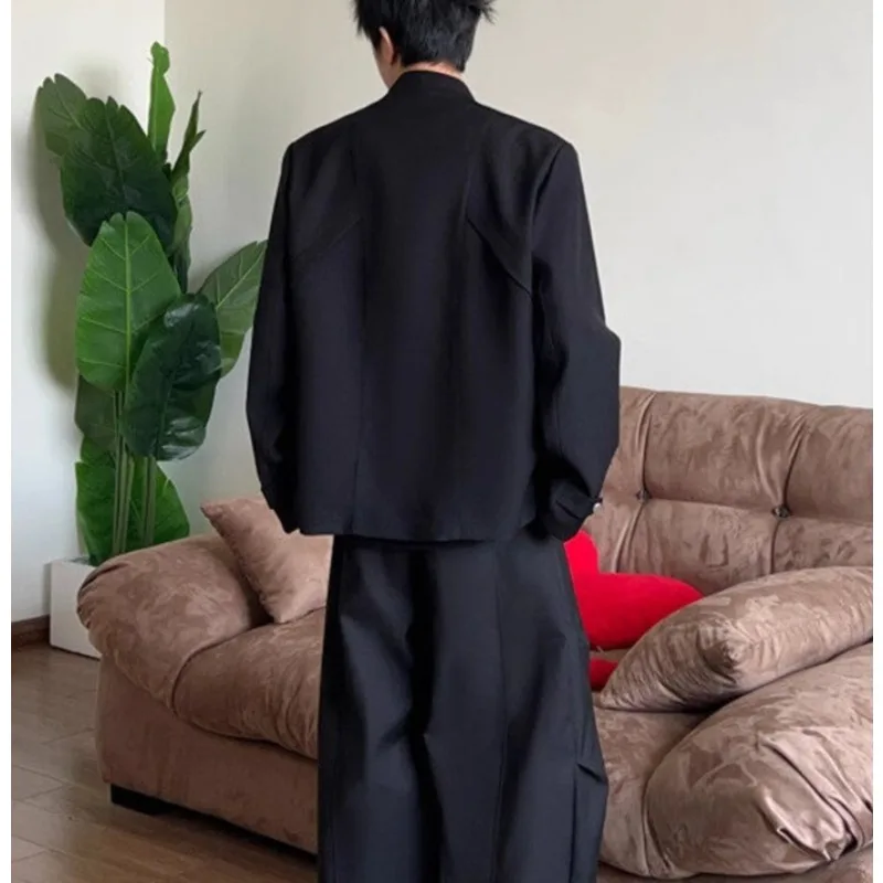 New Chinese Structure Loose-leaf Jacket Men's Spring and Autumn Black Stand-up Collar Suit Ruffian High-end Short Casual Suit