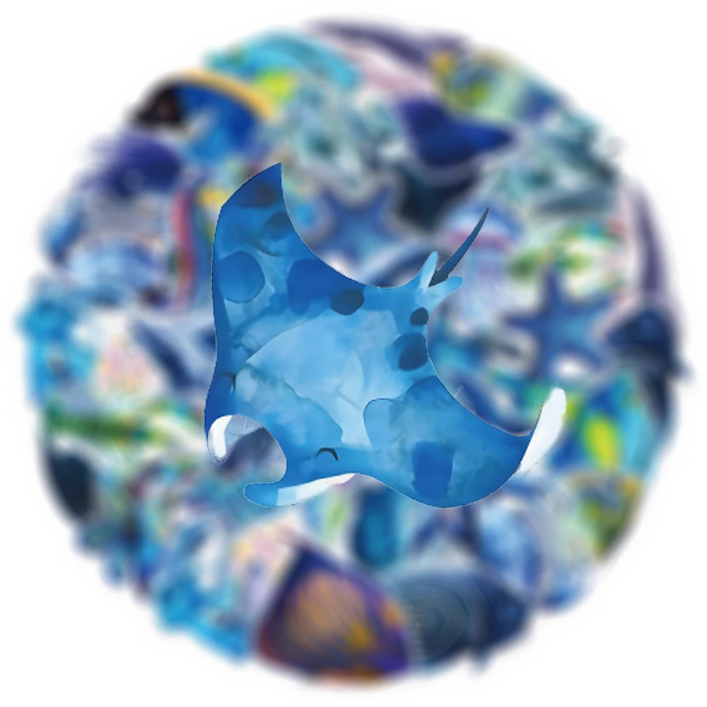 10/30/50cs Cartoon Blue Marine Life Stickers Transparent Creative Graffiti Decals Decoration Scrapbook Phone Luggage PET Sticker