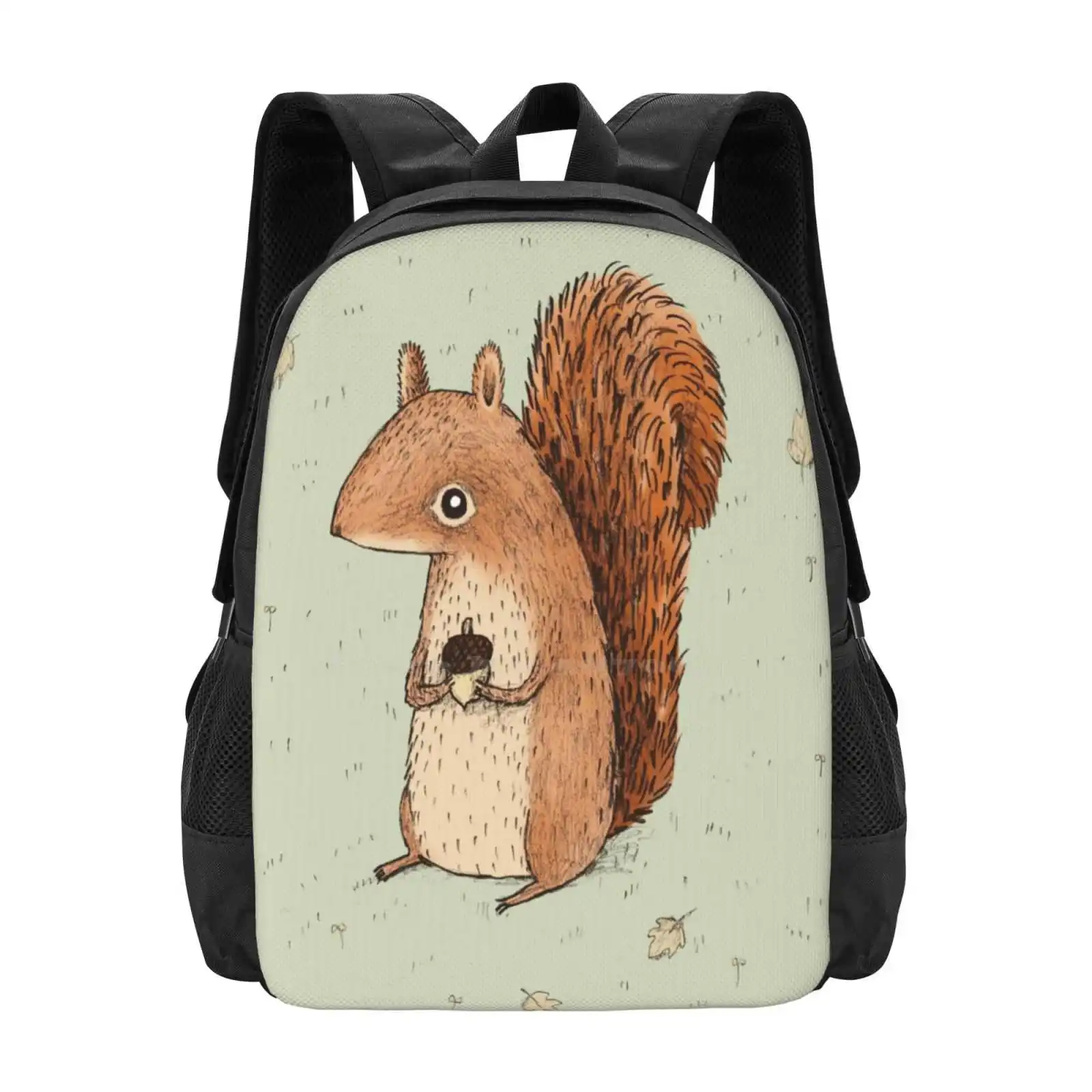 Sarah The Squirrel Hot Sale Schoolbag Backpack Fashion Bags Sarah Squirrel Red Cute Leaf Creature Critter Grass Fall Autumn