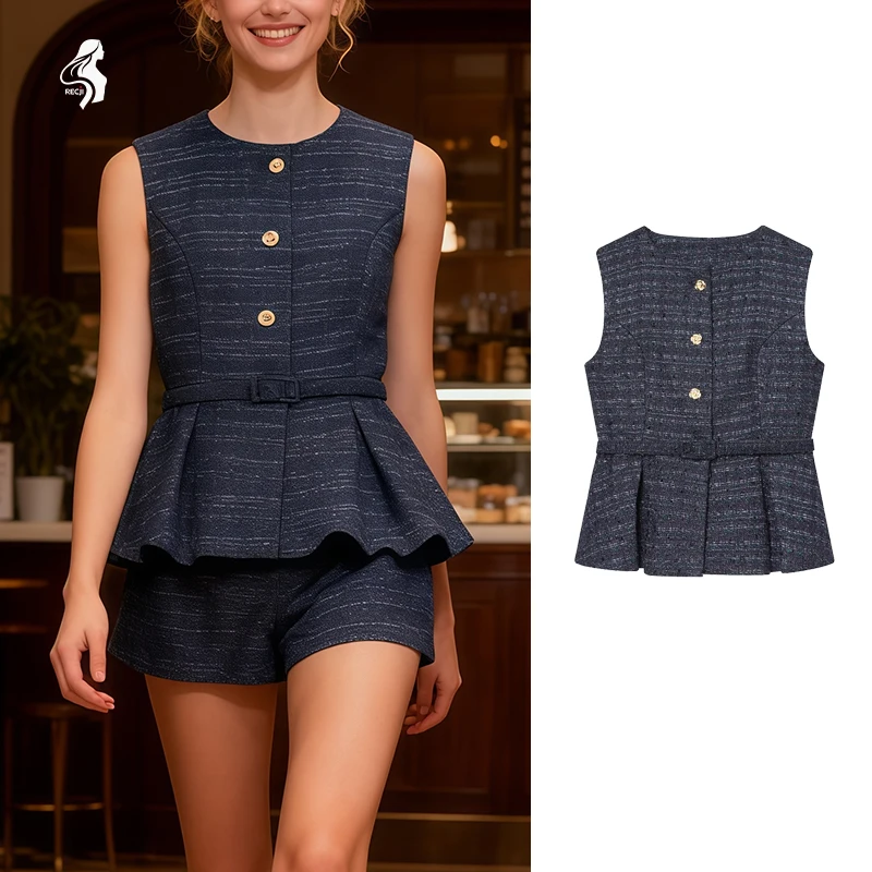 

Женский модный жилет с круглым вырезом, однобортный жилет без рукавов с поясом, элегантный и универсальный, подходит для повседневной носки Trafizaran