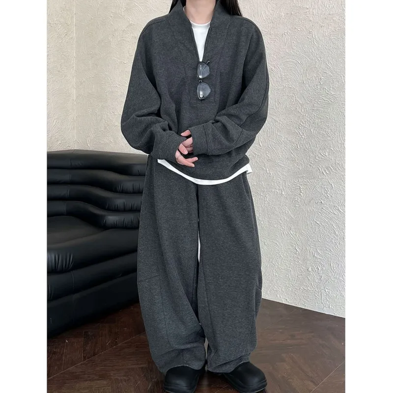 مجموعة جوهنيتشر الجديدة للخريف والشتاء غير الرسمية مكونة من قطعتين للنساء بلوفر بسيط ومريح وفضفاض مع بنطال بخصر مطاطي