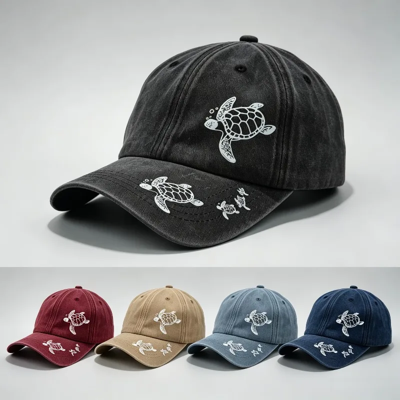 Sea Turtle Vintage Washed Cotton Baseball Cap Unisex Adjustable Curved Brim Ocean Beach Dad Hat Casual Outdoor Sun Hat Gorra