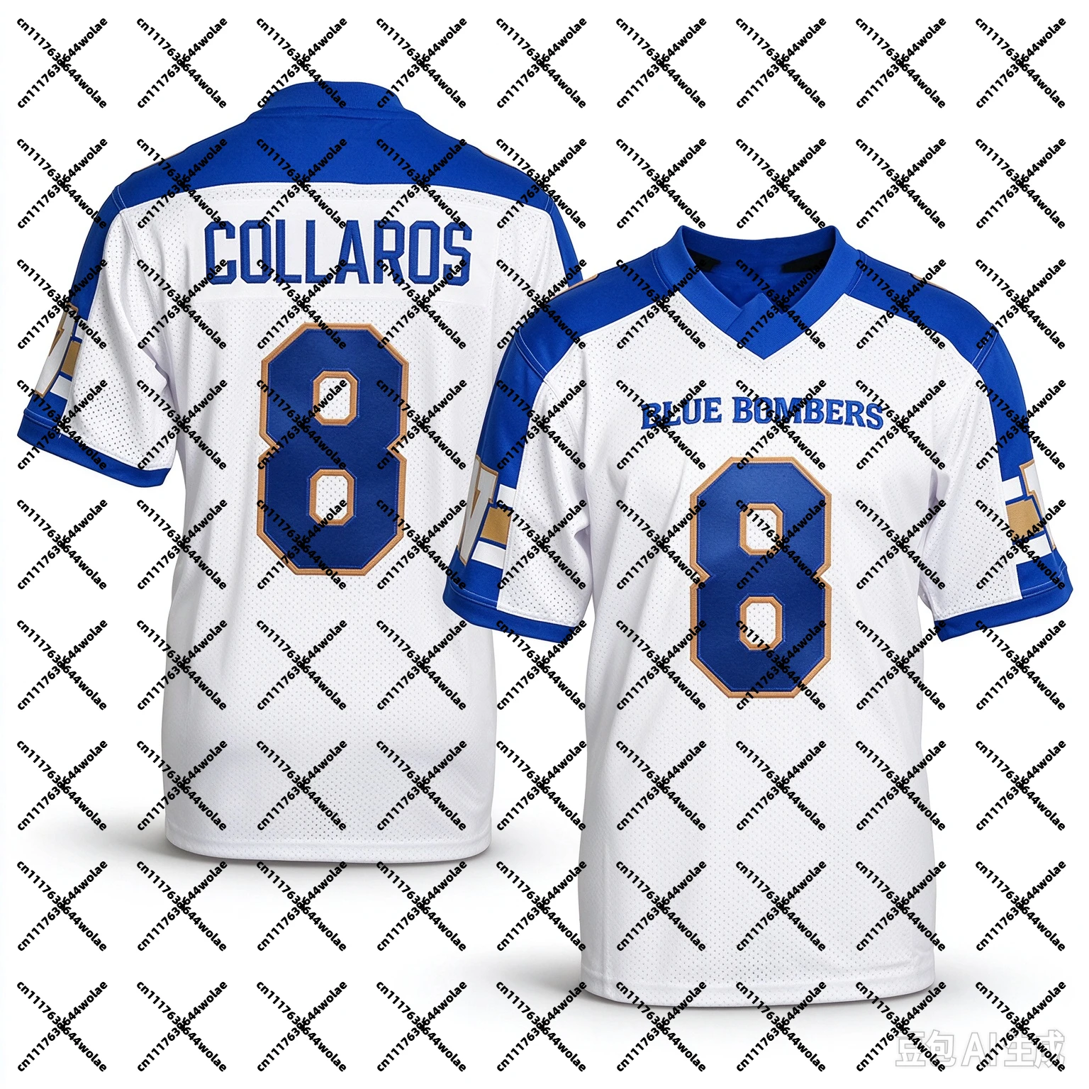 2026-27 Winnipeg Blue Bombers Collaros 8 Blue Football Jersey V Neck Short Sleeve Men Women Fan Training Sportswear Top 1 sold