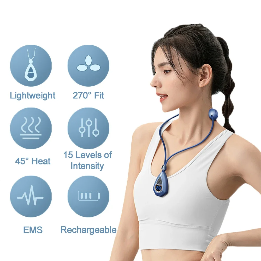 Rechargeable EMS TENS Cervical Massager Relieve Neck Pain Massager Pulse 3D Heating Shoulder Massage Tools Portable Health Care