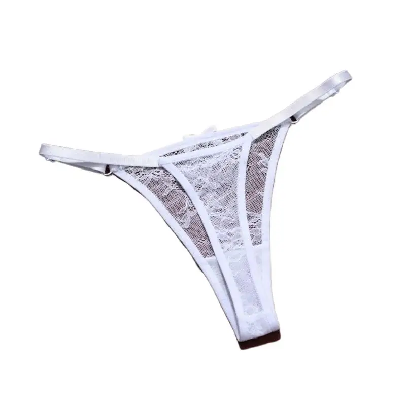 Women Lace Thong Underwear Sheer Transparent Mesh T Panty Adjust Strap Low Rise G Strings Thin Seamless Wedding Bridal Lingerie