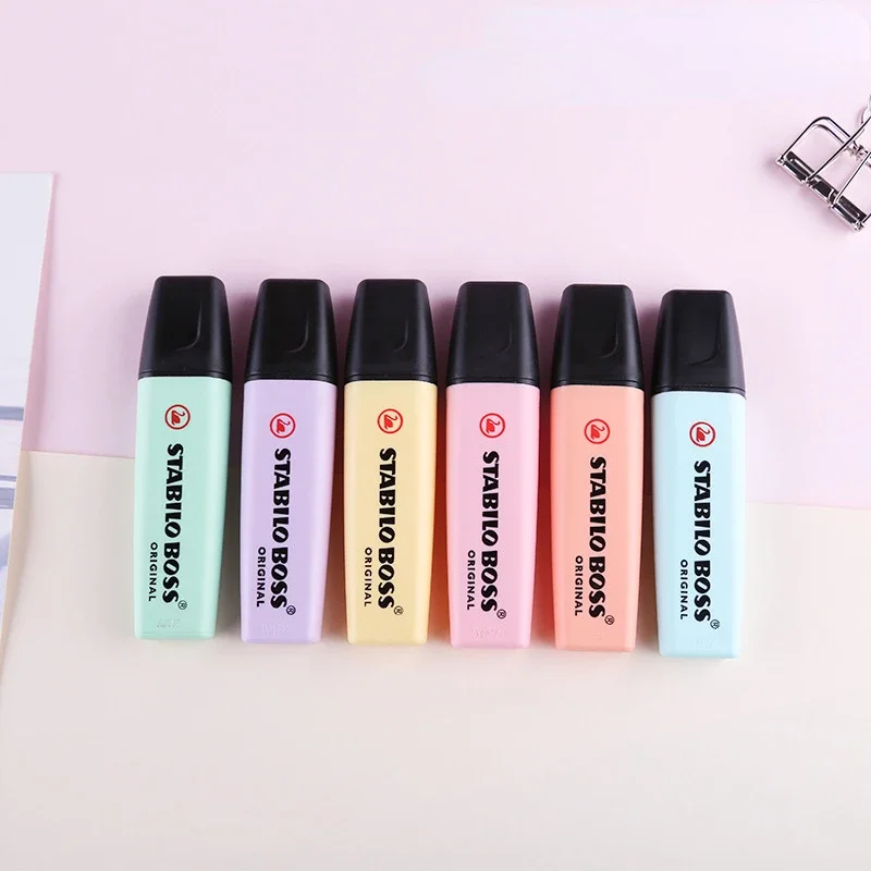 6 Colors STABILO BOSS Macaron Color Highlighter Candy Color Marker Pen Color Not Easy To Dry Out Marker Stroke Key Note Pen