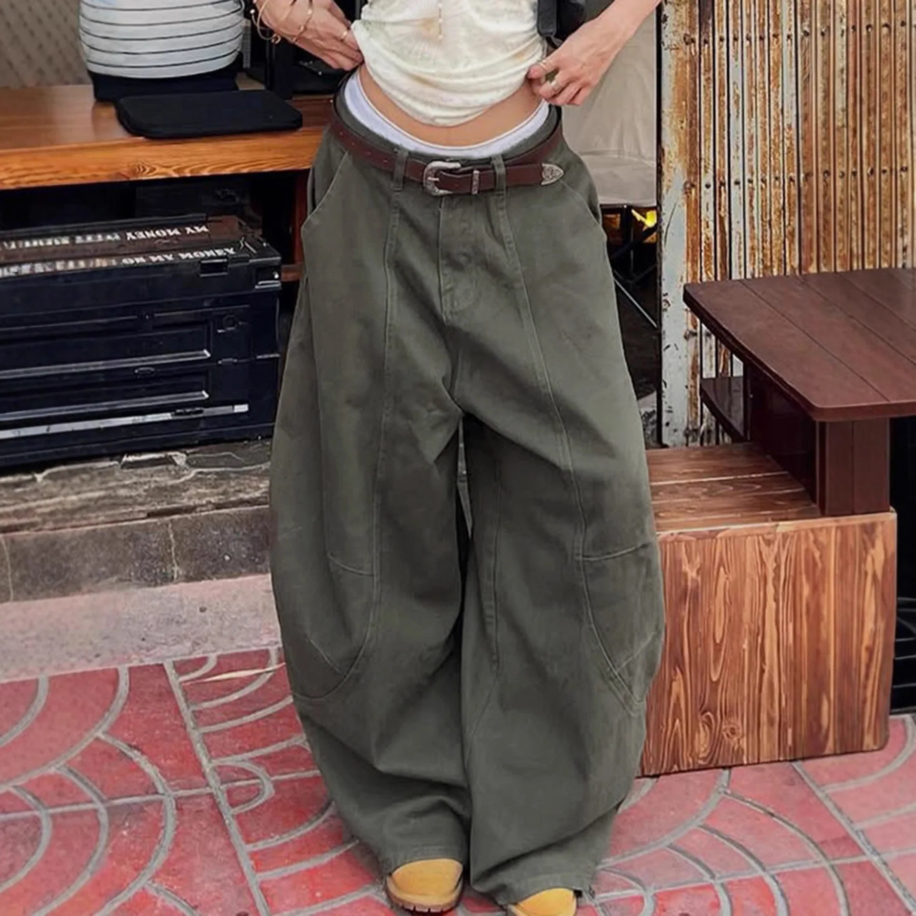 Zeyla Pantaloni cargo streetwear, jeans larghi da donna a vita alta con drappeggio dimagrante, pantaloni casual da strega alla moda Y2K Essential