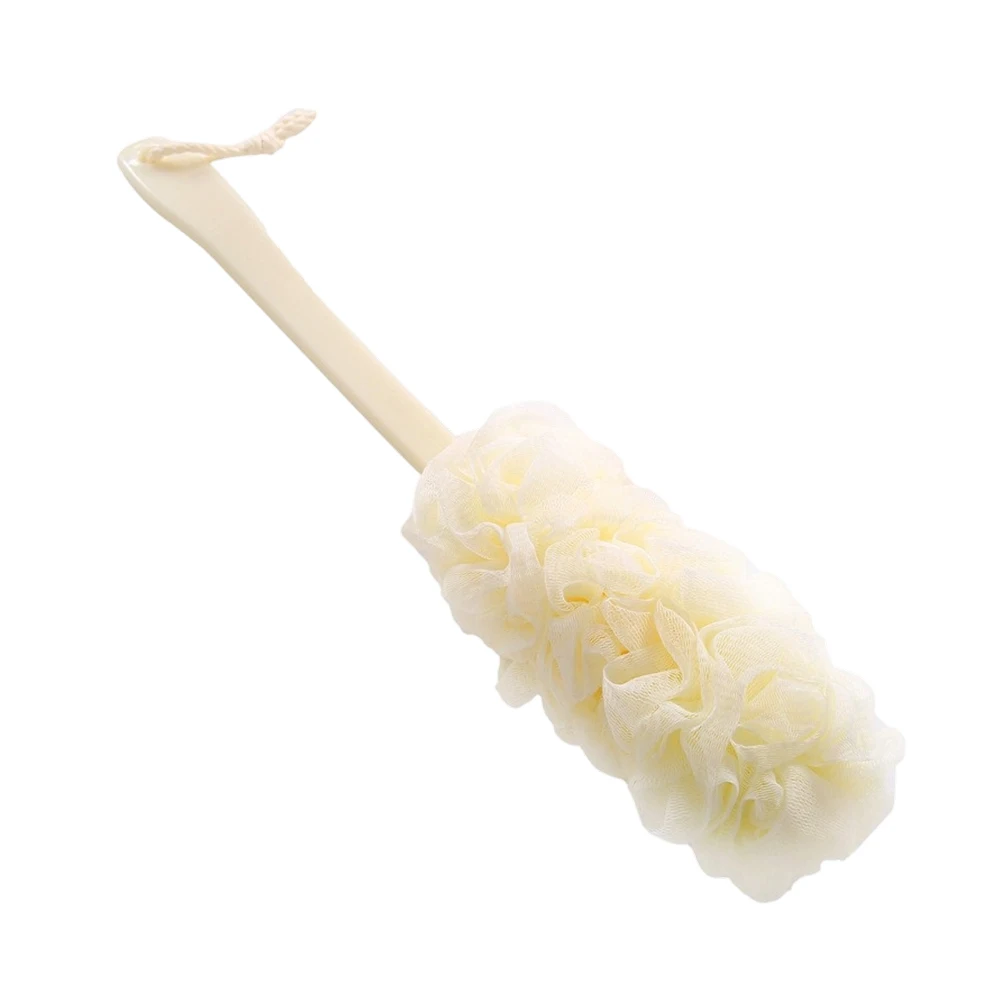 

Soft mesh long handled shower brush for back and body gentle exfoliation with hanging loop bath accessory for thorough cleansing