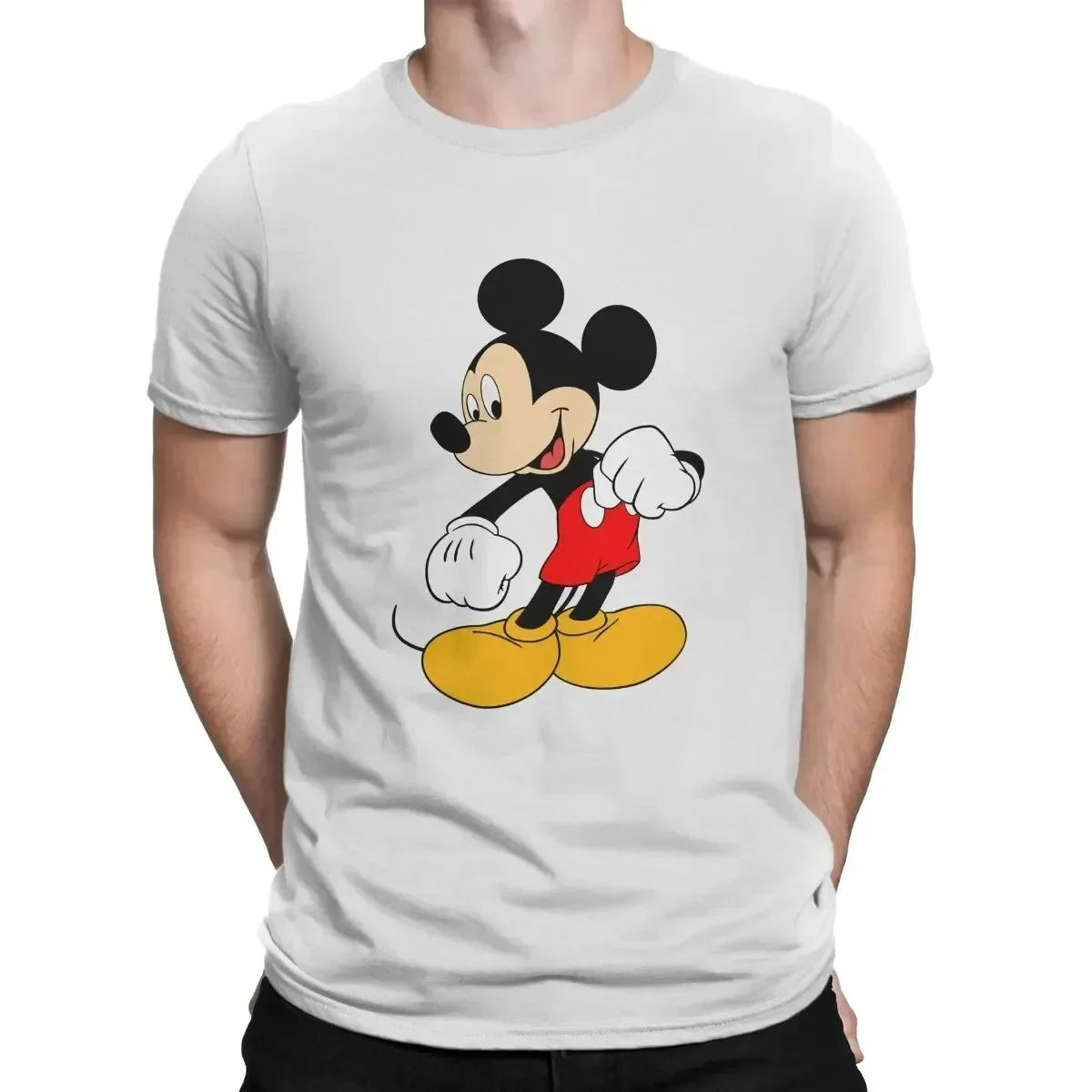 Cotton Black T-shirt for Men Disney Mickey Mouse Pattern Casual Comfortable T-shirt Anime Tops Summer Fashion Short-Sleeved