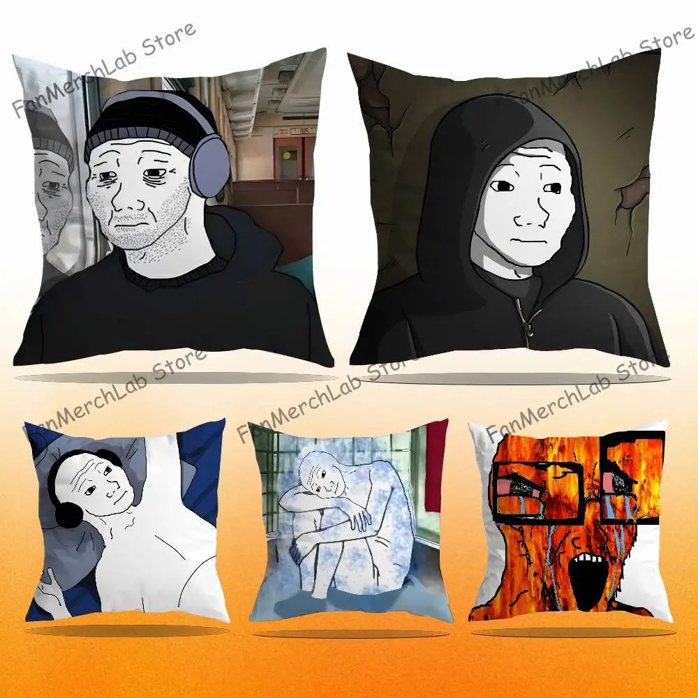 Creative Funny Wojak Meme Pillow Case For Sofa Decor Car Office Room Printing Cushion Cover Decorations and Protector