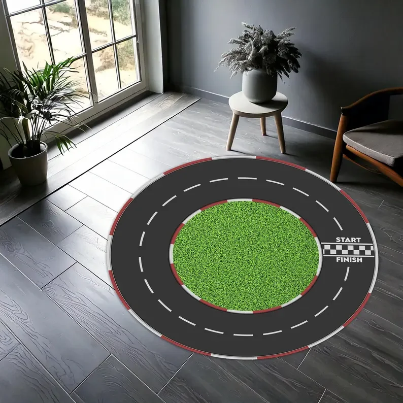 Racing Track Carpet Children's Climbing Mat Circular Floor Mat Entrance Hall City Road Bedroom Bedside Sofa Rug Home Decoration