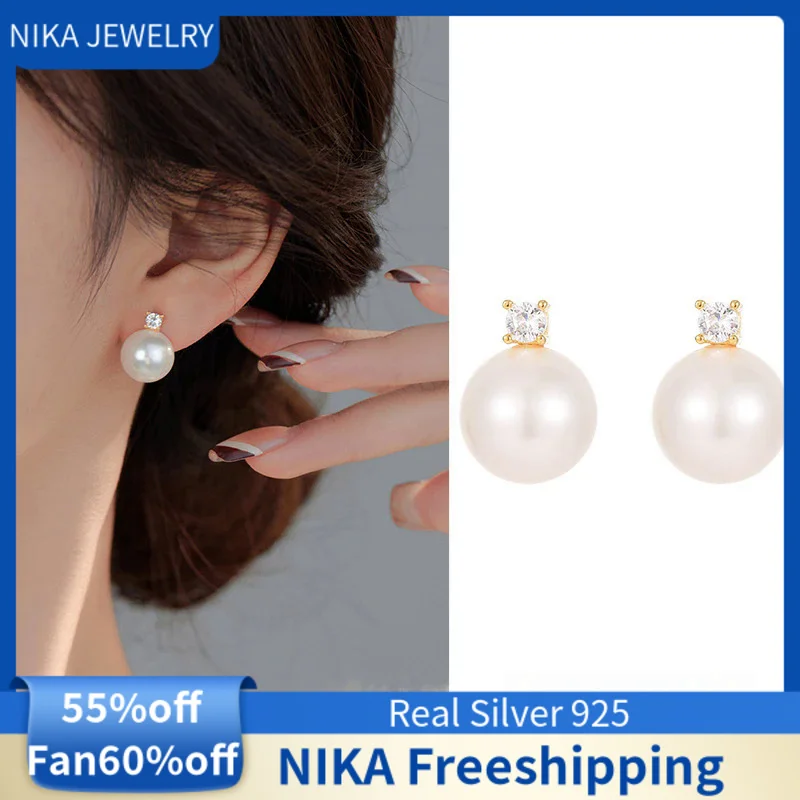 

Раковина жемчуг инкрустированные циркониевые серьги серебро 925 серьги для женщин ювелирные изделия NIKA бесплатная доставка