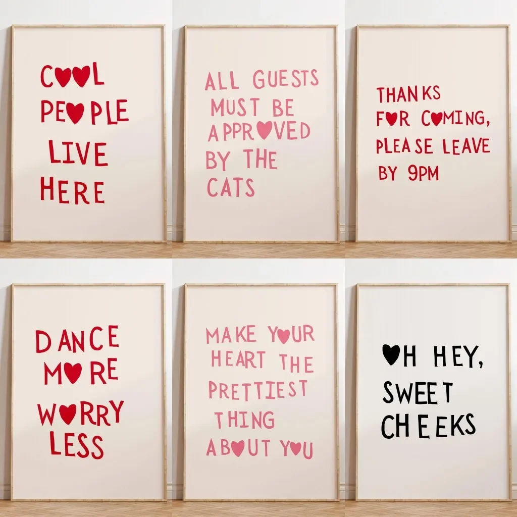 Multiple sizes 1pc frameless Canvas PaintingMinimalist Heart Poster Funny Aesthetic Home Decor Girly Wall Art Trendy Typography