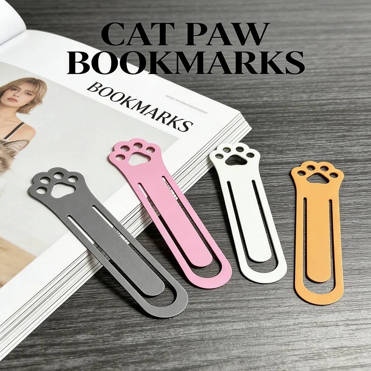 3D Printed Pla Eco-Friendly Material Creative Cute Cat Paw Bookmarks, Multi-Color Mini Cat Bookmarks Set of 4 (White, Pink, Gray, Orange)